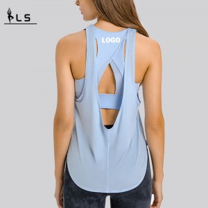 SC102512 Spring Fashion Loose Blouse Hollow workout Tops Yoga Women \\\\ \'s tanktop dames yoga tanktop open terug