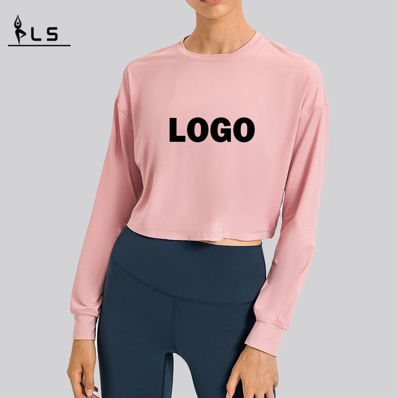 SC10265 Ademend yoga crop top gym fitness strak t-shirt yoga lange mouw dames t-shirt sportschool shirt