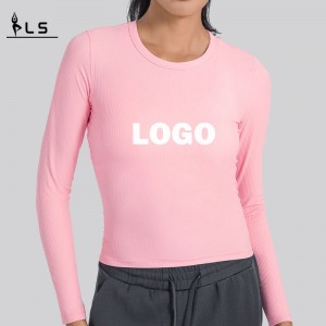 SC10271 Ademende yoga crop top gym fitness strak t-shirt lange mouw rondenek t-shirts