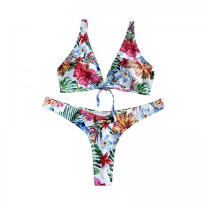 Bloemen etnische stijl Bow Bow brede riem tweedelig zwempak