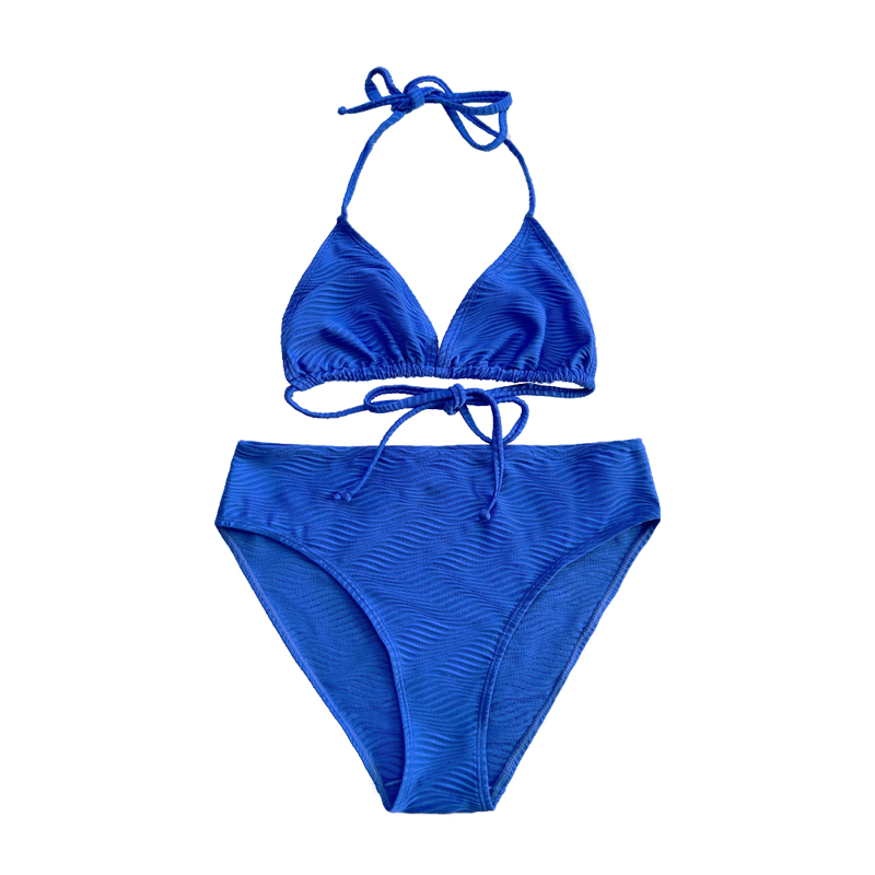 Blauw patroon Speciale stoffen Triangle Cup Halter Halter -riem Split zwempak